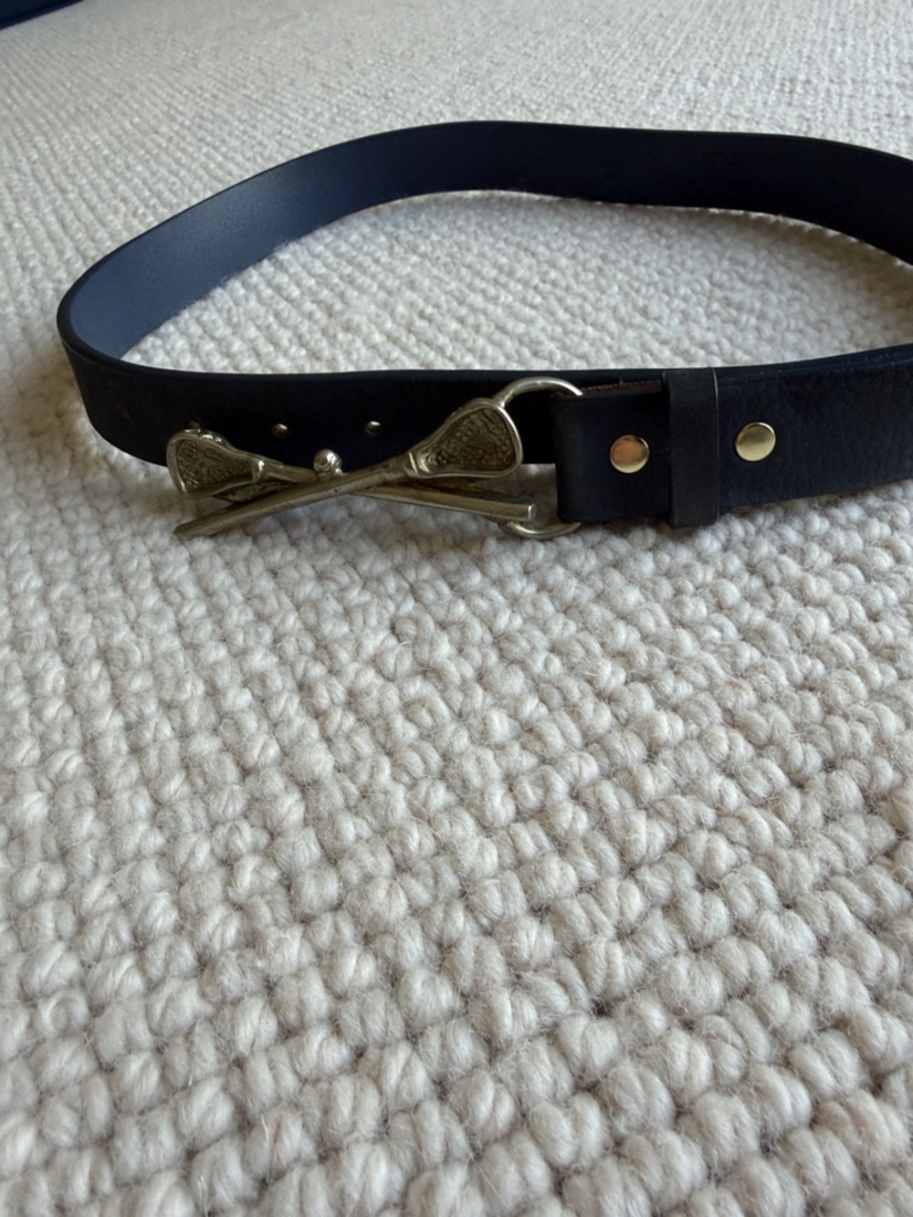 Vineyard Vines Black Leather Belt with Brass Crossed-lacrosse Buckle